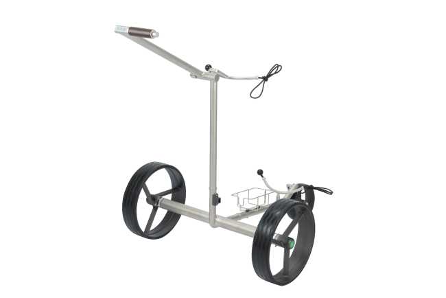 Lithium Elektro Golf Trolley Kolibri lago® K3, Edelbeschichtung in Titan-Optik, schnell-zerlegbar/-klappbar, mit Bergabfahrbremse, Fernbedienung als Option